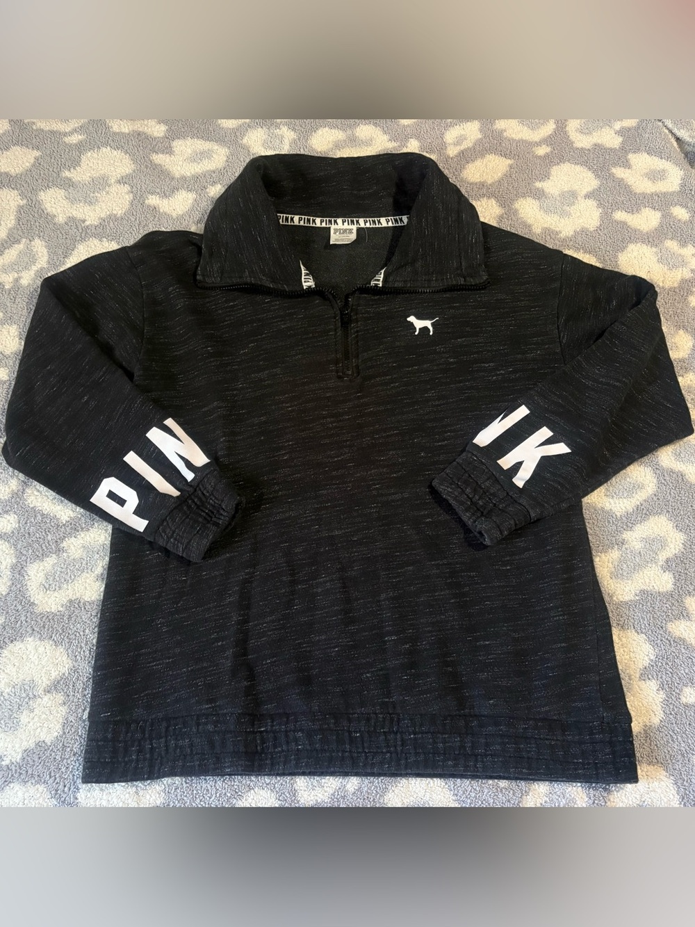 PINK Victoria's Secret Logo Quarter Zip Pullover Sweatshirt Size M